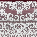 1 Yard Ivory Beaded and Corded Lace Fabric Embroidered on Polyester Net Mesh 51 Inch Width