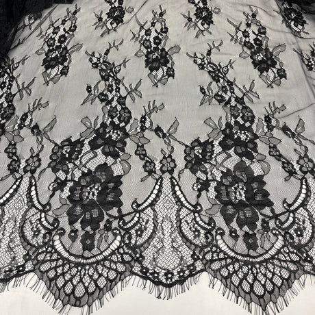 Embroidered Chantilly Lace Fabric with Eyelash Scallop
