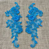1 Pair Beaded & Corded Floral Lace Applique Embroidered on 100% Polyester 9.5" x 2" Each Side