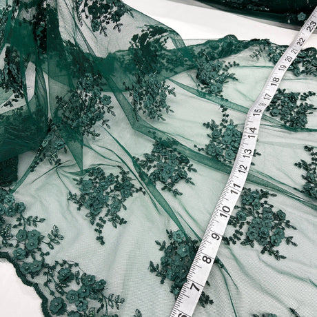 Beaded Double Sided 3D Floral Lace Trimming Polyester Fabric - 3D Floral Embroidered Net Mesh, 21" Width (1 Yard)