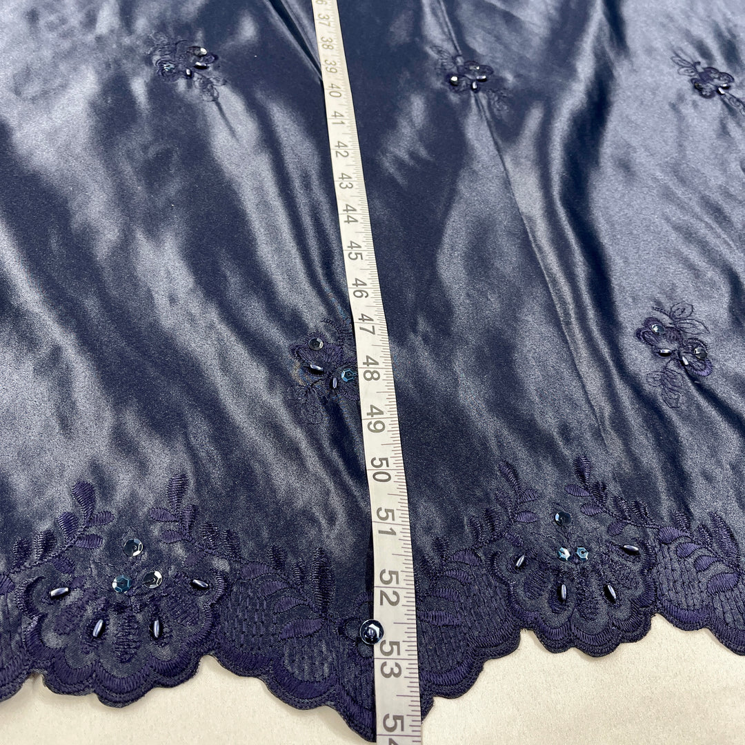 1 Yard Beaded Bridal Lace Fabric Embroidered on 100% Polyester Satin Black 54"