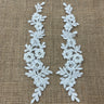 1 Pair 9.5" x 2" Each Side Beaded & Corded Floral Lace Applique Embroidered on 100% Polyester Net Mesh