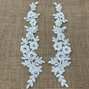 Beaded Corded Floral Lace Applique Embroidered Polyester Fabric - Floral, 9.5" X 2" Each Side, 21 Colors (1 Pair)