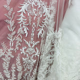 Beaded Lace Fabric on Polyester Net Mesh