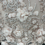 Beaded 3D Floral Lace Peach Mesh