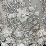 Beaded 3D Floral Lace Fabric Peach 48" Wide
