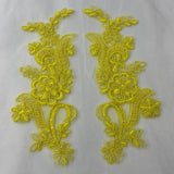 1 Pair Beaded & Corded Floral Lace Applique 9" x 2.5" Each Side