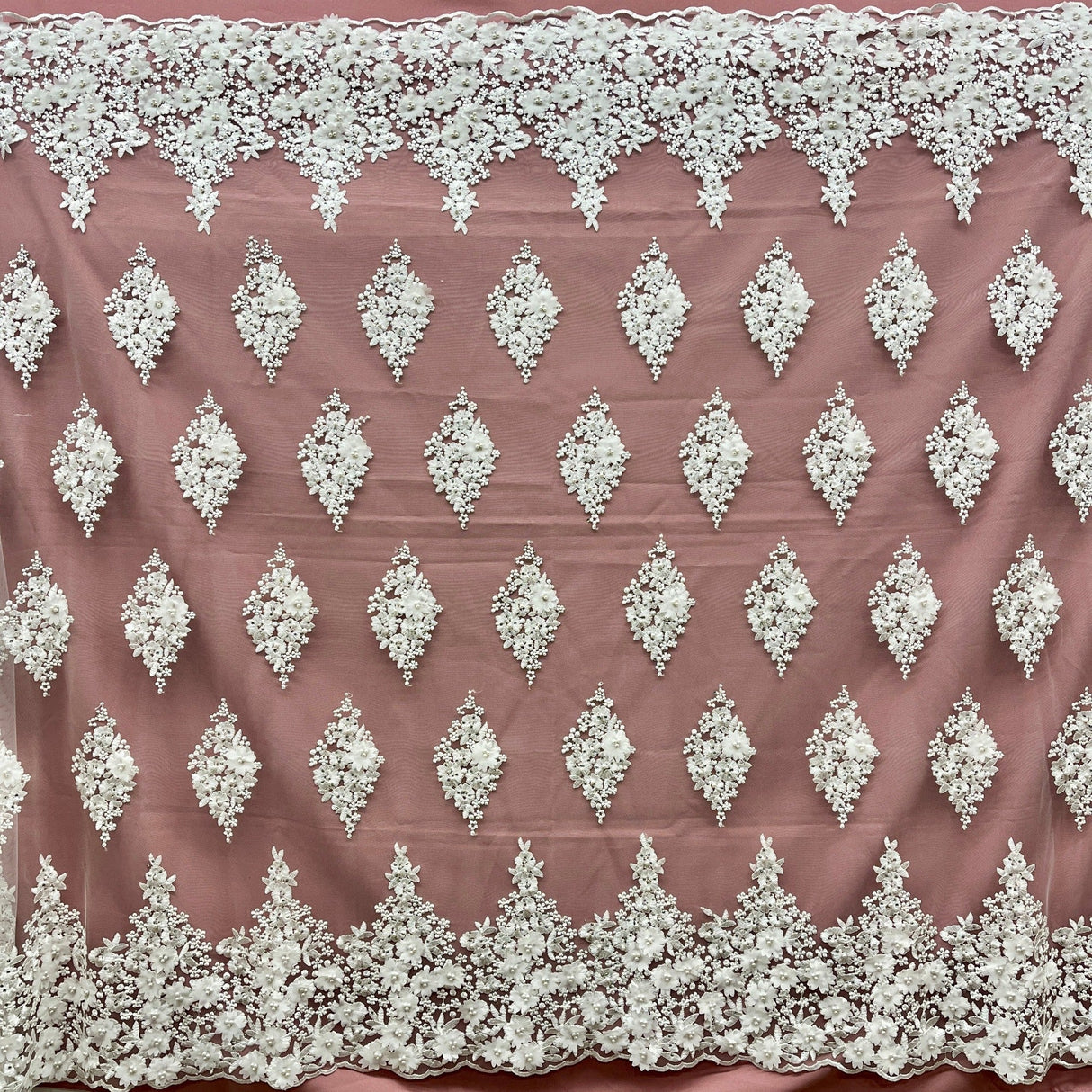 Beaded 3D Floral Lace Fabric