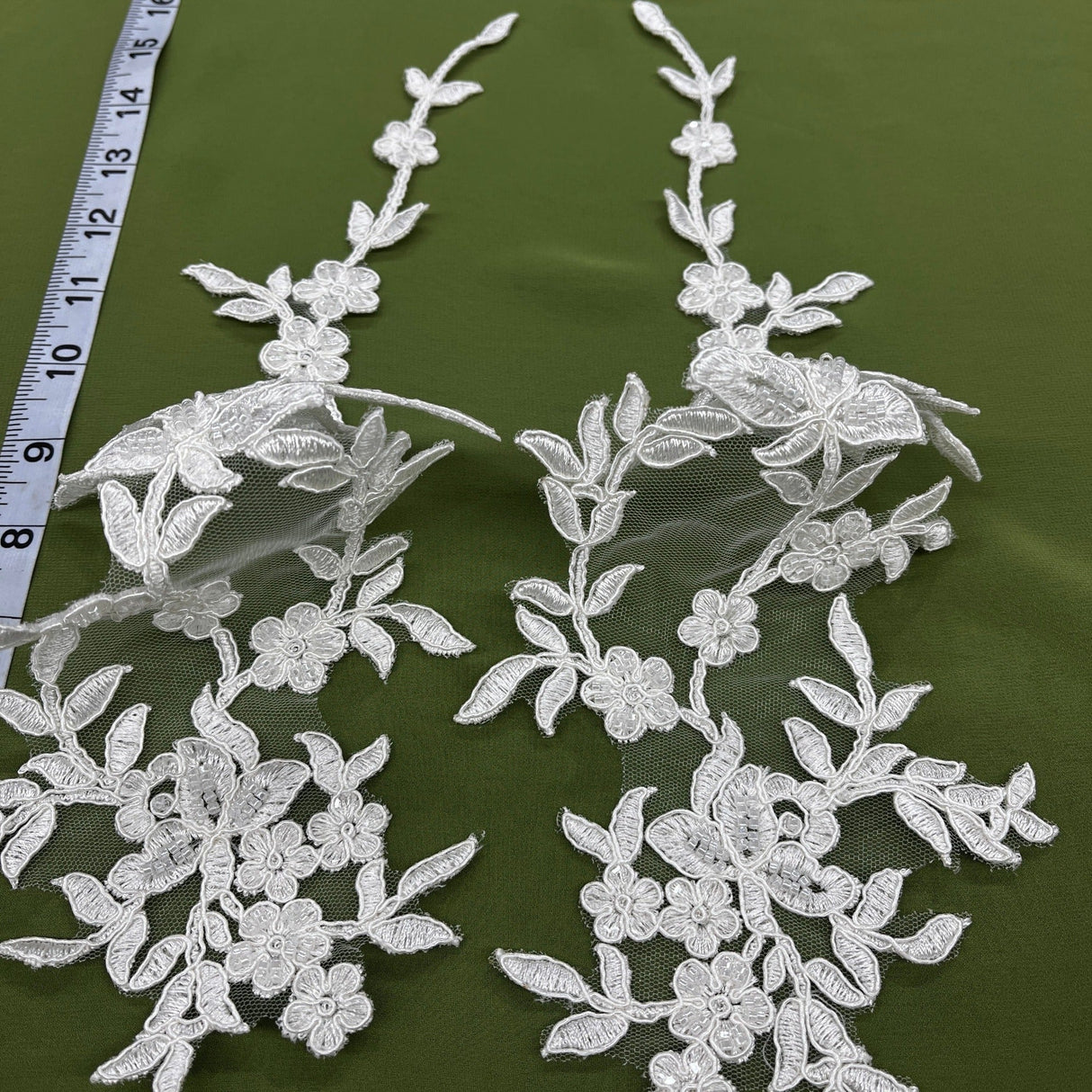 Beaded Corded Floral Lace Applique