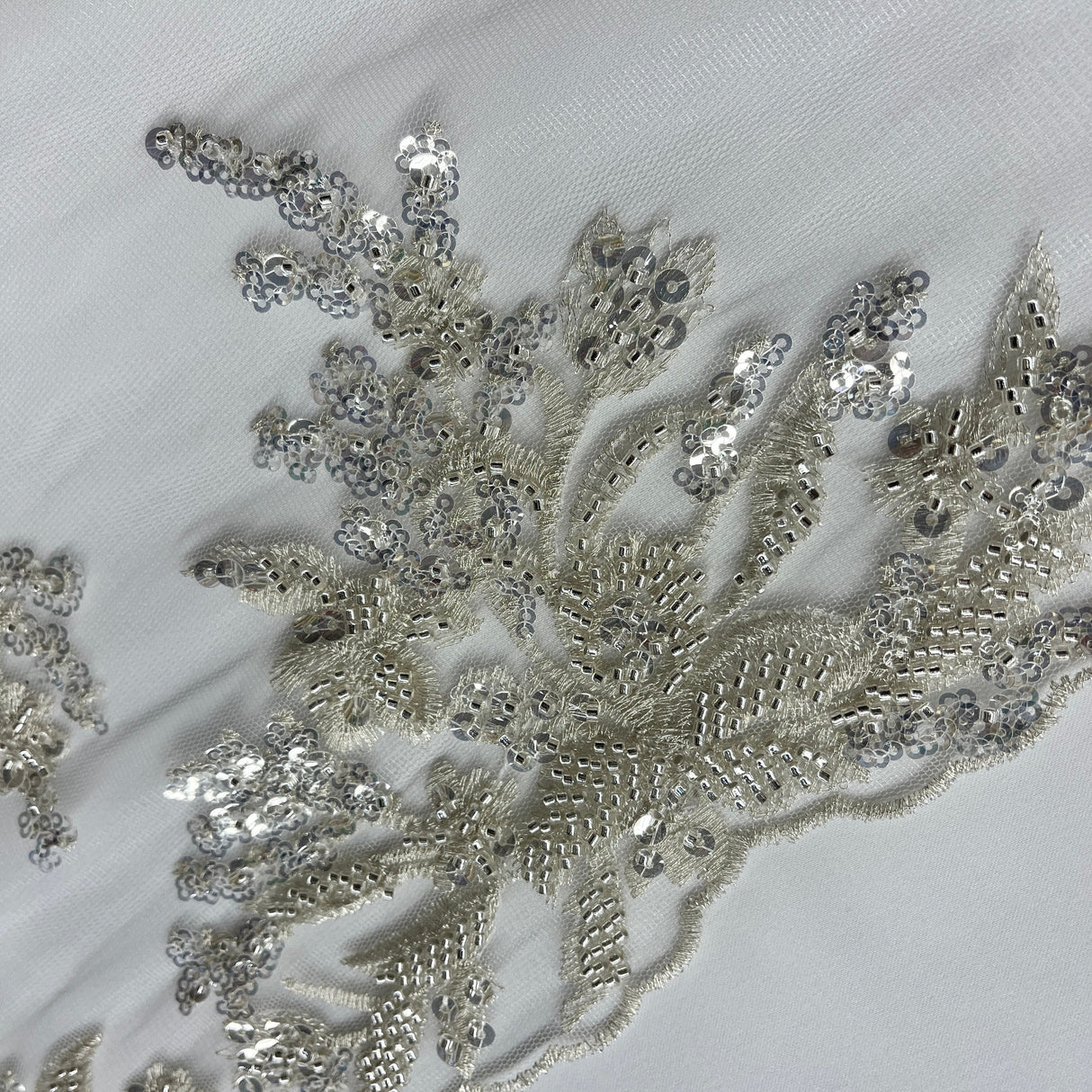 Beaded Lace Fabric Embroidered On 100 Percent Polyester Net Mesh - Gold, Silver, 52" Wide (1 Yard)
