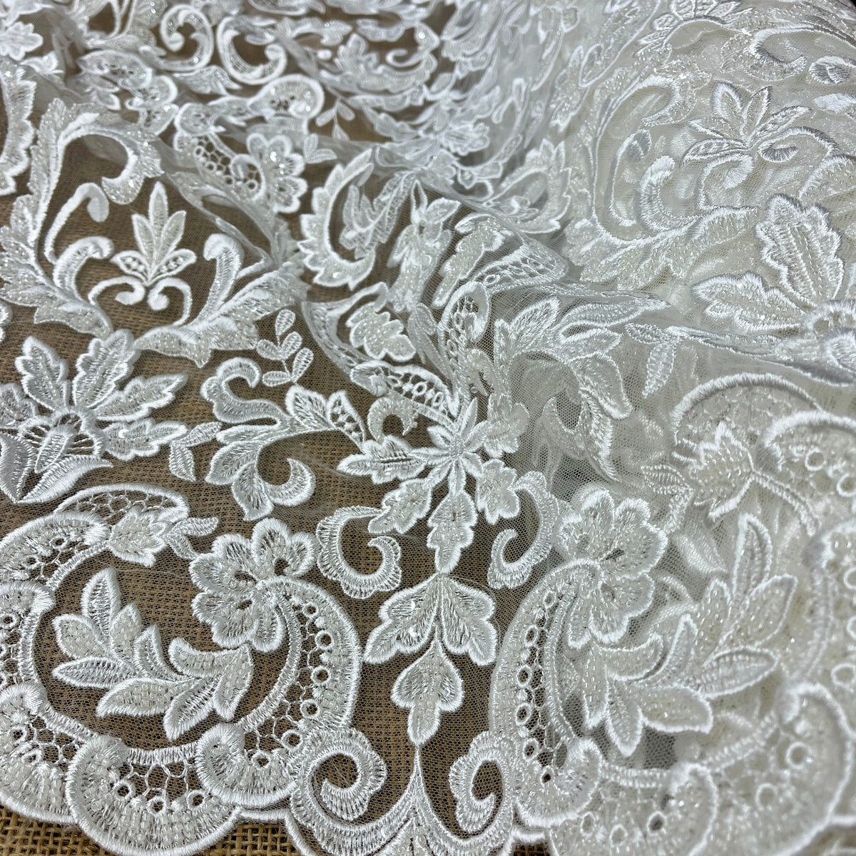 1 Yard Beaded Lace Fabric Embroidered on 100% Polyester Net Mesh 51" Wide