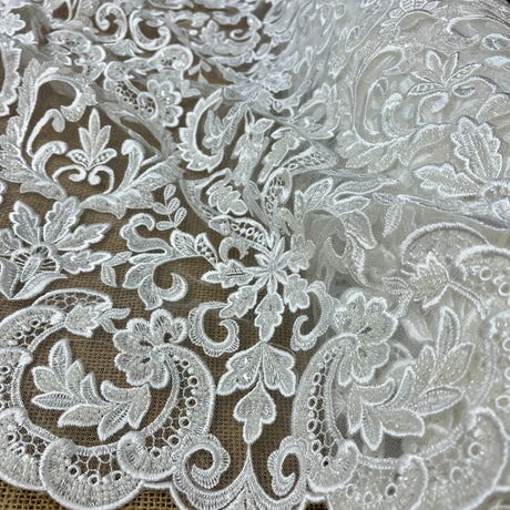 Embroidered Beaded Lace Ivory Mesh