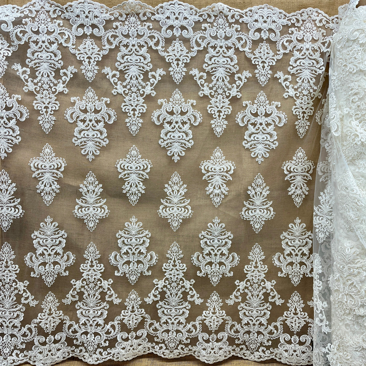Beaded Corded Bridal Lace Dark Ivory
