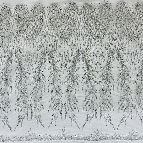 Beaded Lace Fabric on Polyester Net Mesh