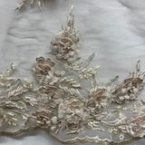 Beaded 3D Floral Lace Fabric Lt. Blush with Silver 54"