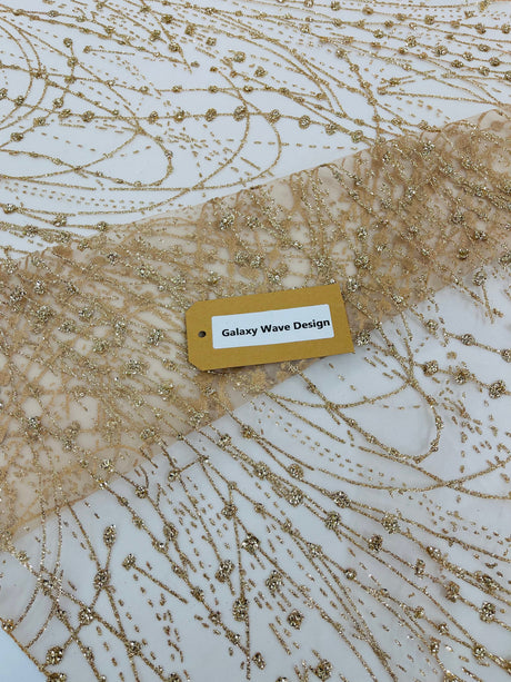 Galaxy Glitter Design Mesh Lace Polyester Fabric - Glitter Galaxy Pattern, 52-54" Width (1 Yard)