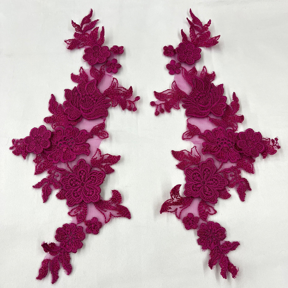 3D Floral Lace Applique on Polyester Net Mesh