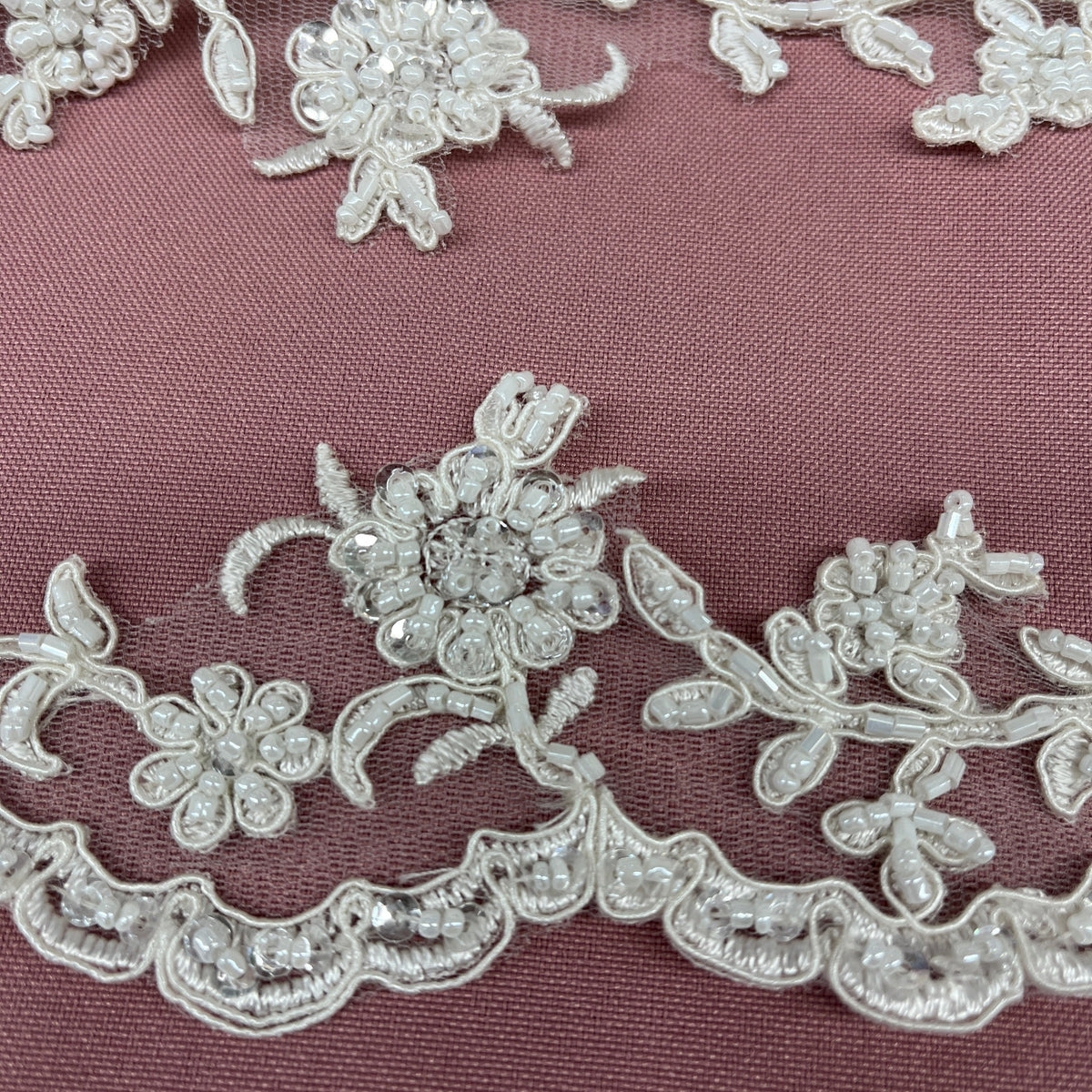 1 Yard 2.75 Inch Beaded and Corded Lace Trimming Embroidered on 100% Polyester Net Mesh