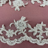 1 Yard 2.75 Inch Beaded and Corded Lace Trimming Embroidered on 100% Polyester Net Mesh