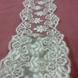 Double-Sided Floral Corded Lace Trim Polyester Fabric - Ivory With Silver, Scalloped Edge, 6" Wide (1 Yard)