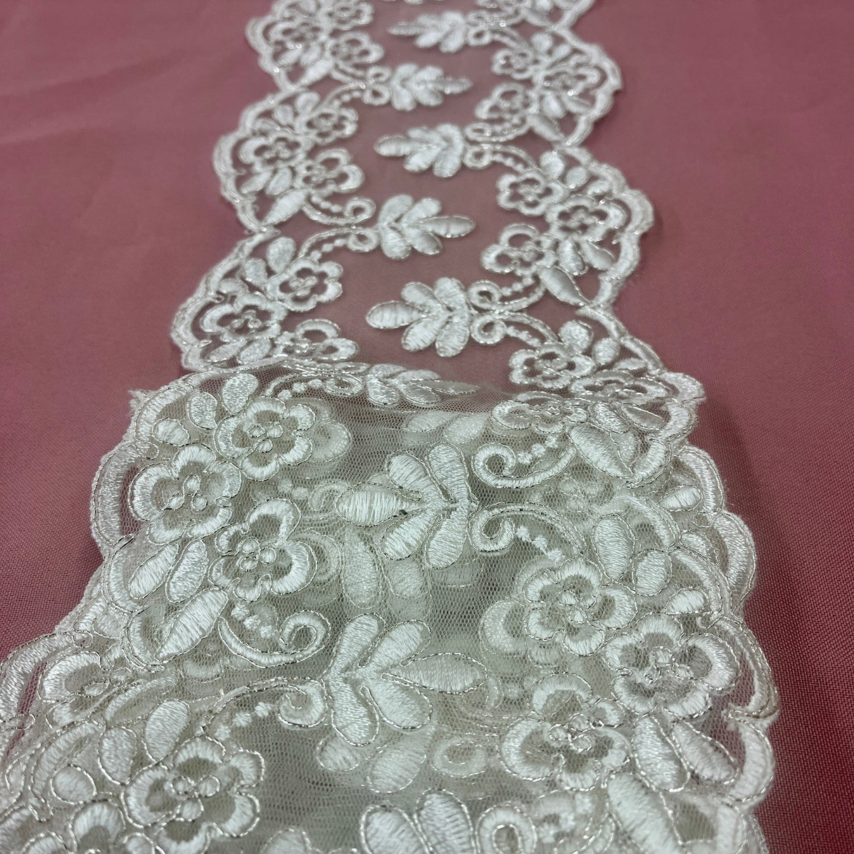 Corded Floral Lace Trim Ivory 6 Inch