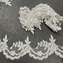Beaded & Corded Lace Trimming Embroidered On 100% Polyester Net Mesh Fabric - Beaded, Corded, 3" Wide (1 Yard)