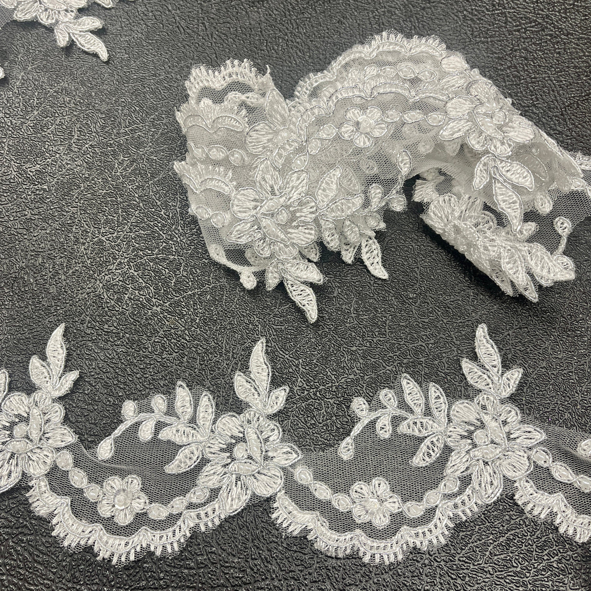 Beaded Corded Lace Trim 3" Wide
