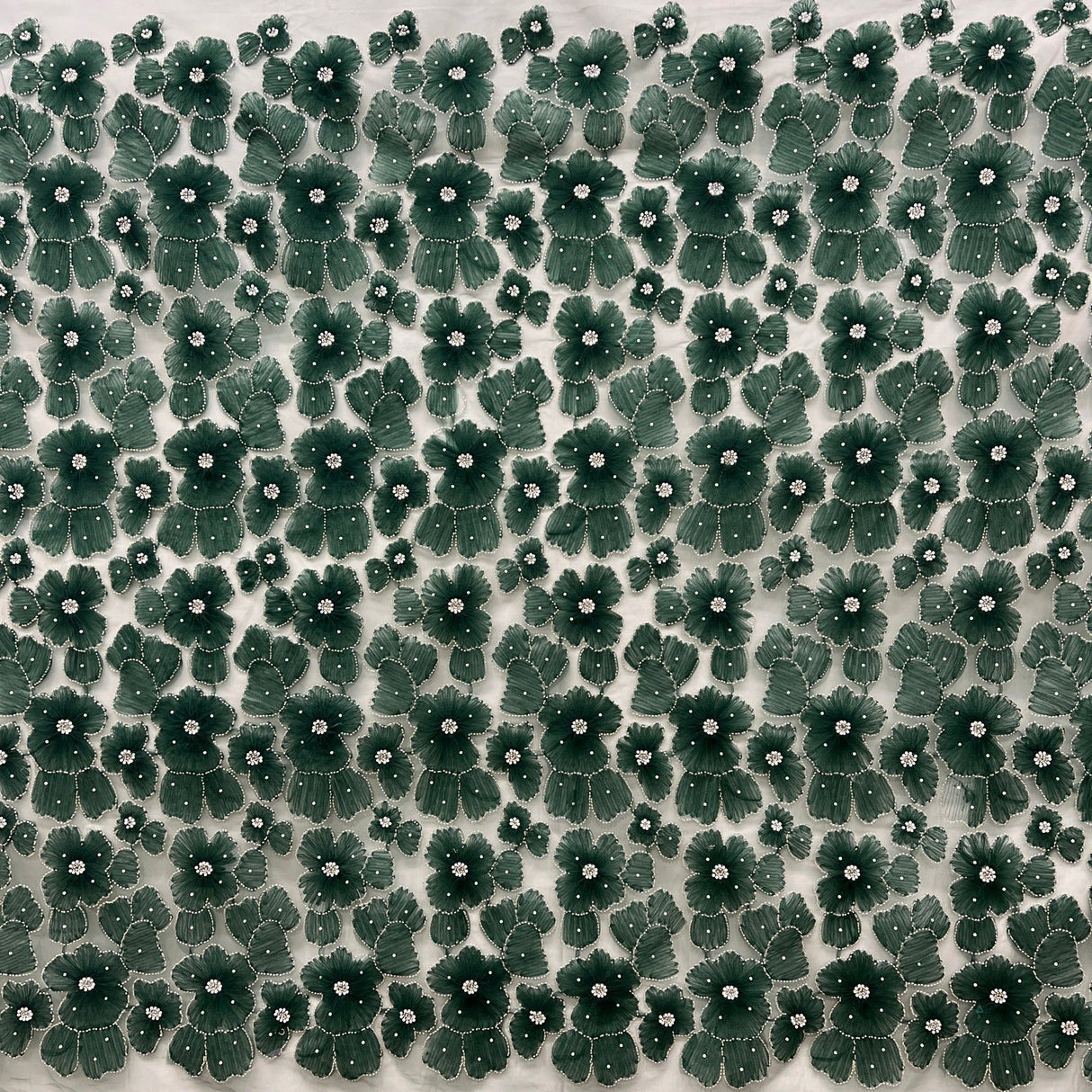 Beaded 3D Floral Lace Fabric