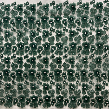 Beaded 3D Floral Lace Fabric - 3D Floral Embroidered Net Mesh, 52" Wide (1 Yard)