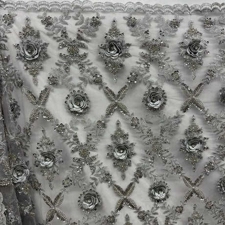 Beaded 3D Floral Lace Fabric
