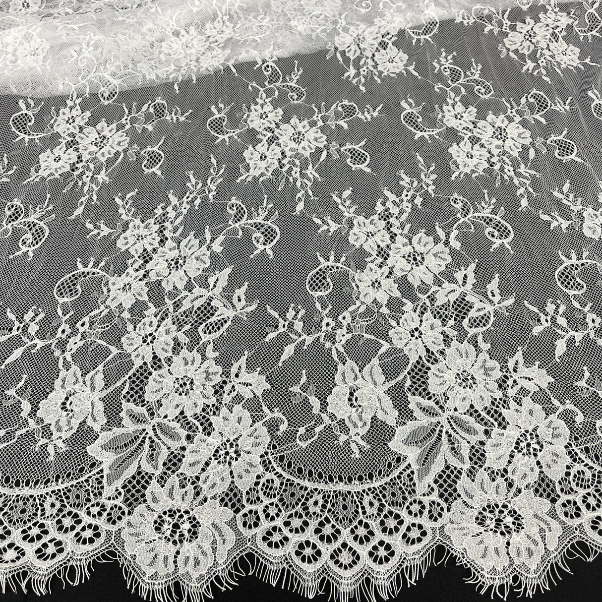 Embroidered Chantilly Lace with Eyelash Scallop