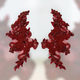 Crystal Rhinestone Applique 100 Percent Polyester Lace Fabric - Floral Beaded Corded Embroidered, 12" X 5" Each Side (1 Pair)