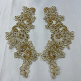 1 Pair 9" x 3" Each Side Beaded & Corded Floral Lace Applique Organza