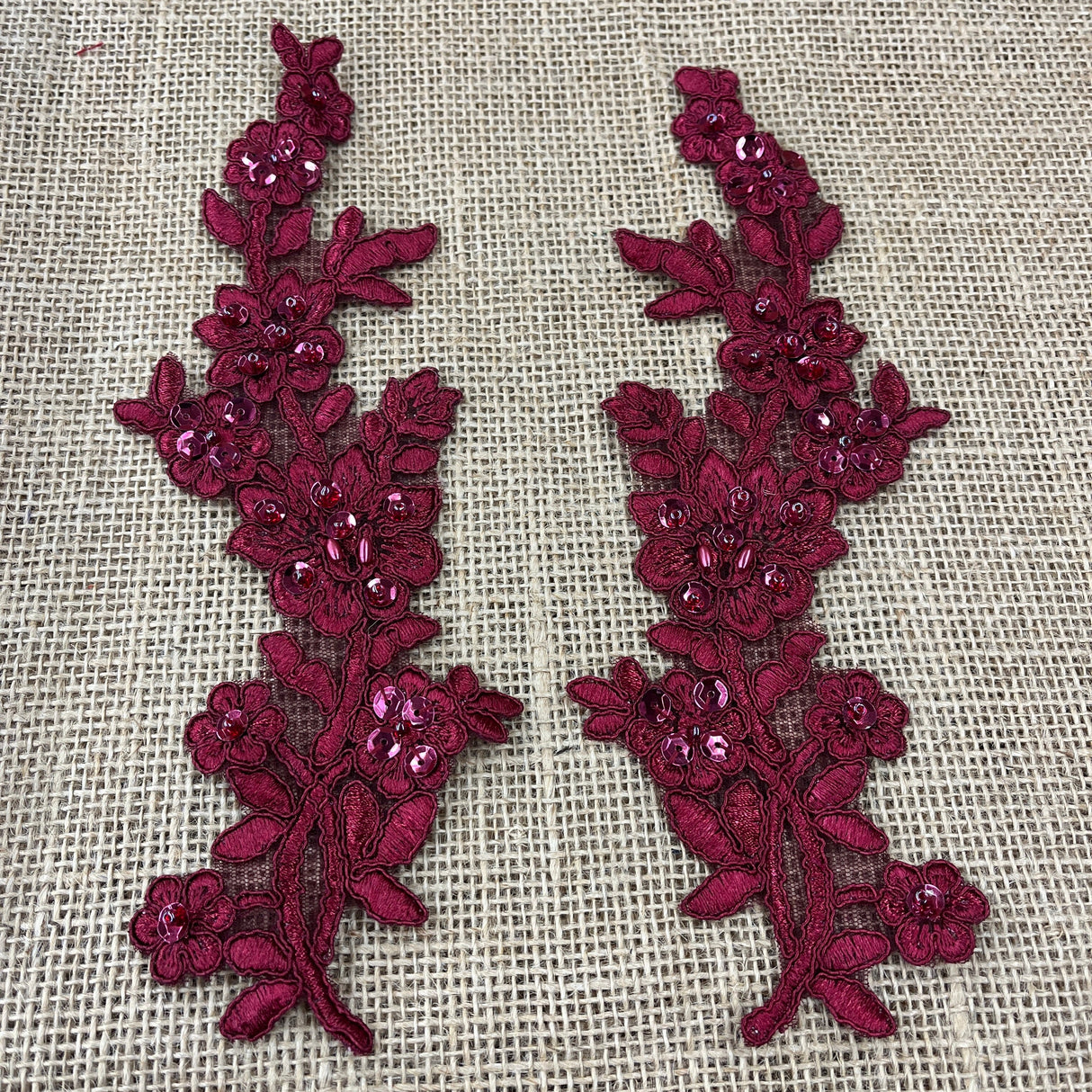 Beaded Corded Floral Lace Applique 100% Polyester Net Mesh