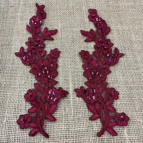 Beaded Corded Floral Lace Applique 100% Polyester Net Mesh