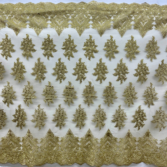 1 Yard Corded Lace Fabric Embroidered on 100% Polyester Net Mesh | Lace USA - GD-021 - Gold - 52" Wide