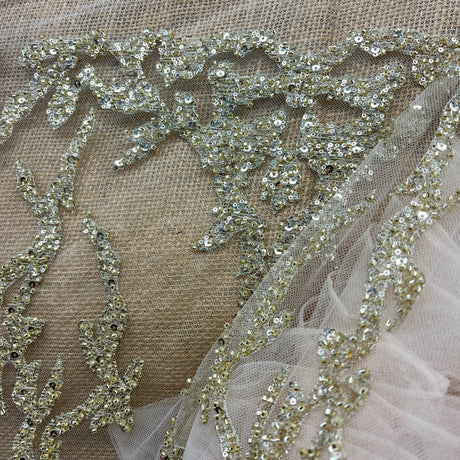 Beaded Lace Fabric on Polyester Net Mesh 52" Wide