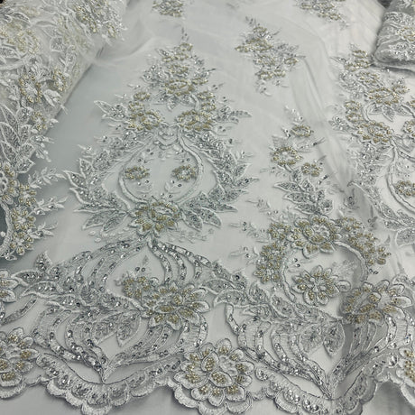 Beaded Corded Bridal Lace Fabric