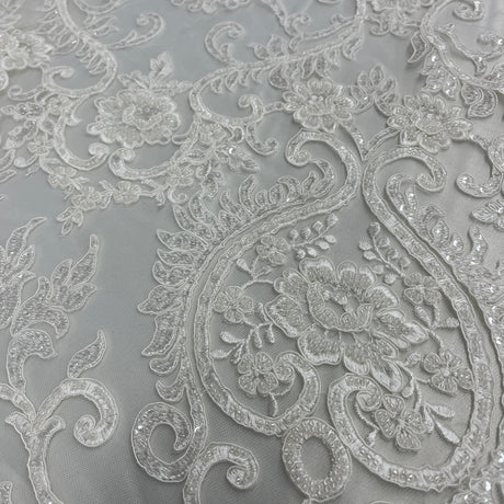 Beaded Corded Bridal Lace Dark Ivory