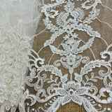 Beaded Corded Bridal Lace Fabric Dark Ivory 52" Wide