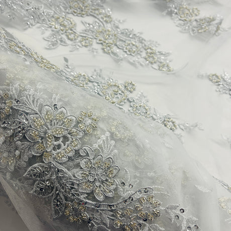 Beaded Corded Bridal Lace Fabric