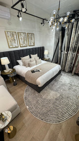 Z328A Polyester Fabric - Cream Sheen Rug With Black, Copper & Silver Touches, Novelty Cut Design (1 Unit)