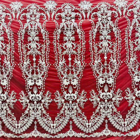 1 Yard Beaded Lace Fabric Embroidered on 100% Polyester Net Mesh
