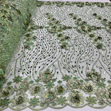 1 Yard Beaded Sequined 3D Floral Lace Fabric Embroidered 100 Percent Polyester Net Mesh 52 inch Width