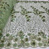 1 Yard Sparkling Beaded 3D Floral Lace Fabric White