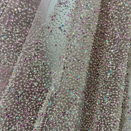 Beaded Lace Fabric on Polyester Net Mesh