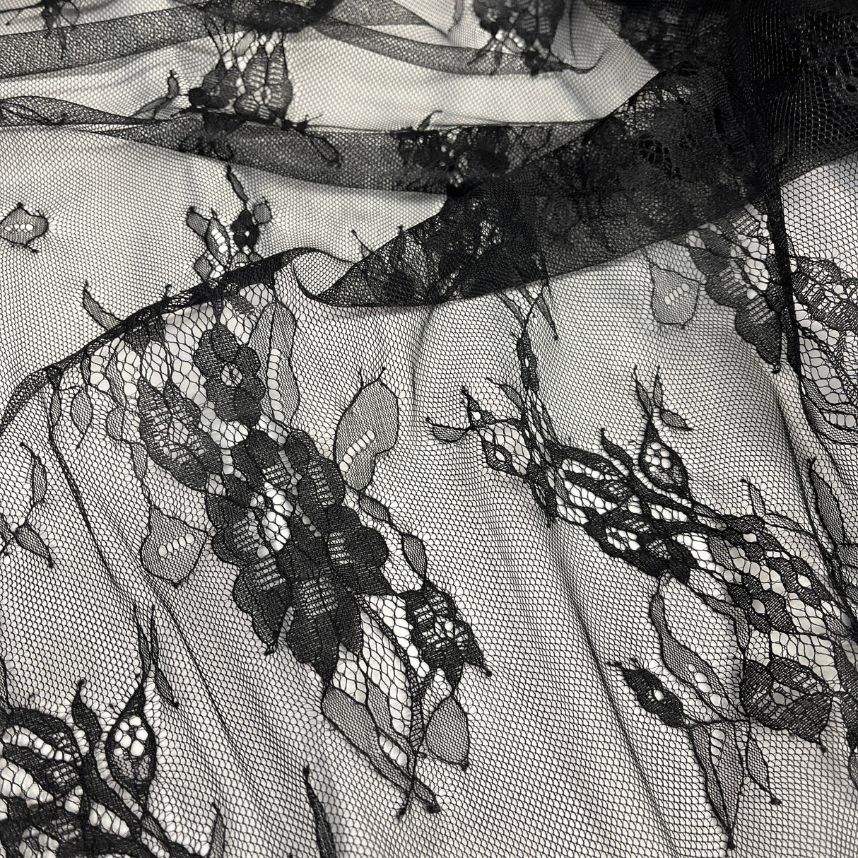 Embroidered Chantilly Lace Fabric with Eyelash Scallop