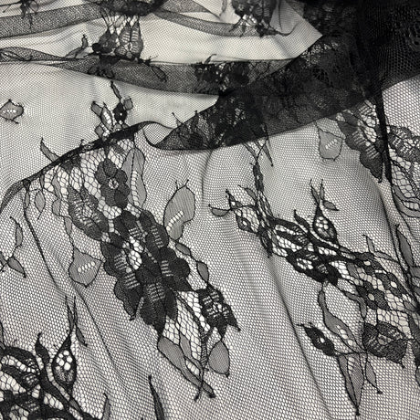 Embroidered Chantilly Lace Fabric with Eyelash Scallop