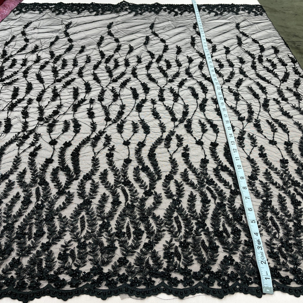 1 Yard Silver Beaded Lace Fabric Embroidered on Polyester Net Mesh 50 inch Width