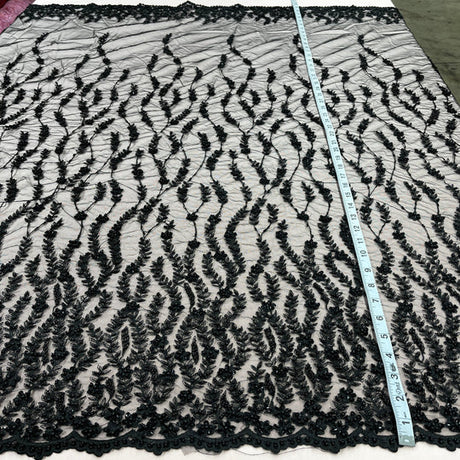 1 Yard Beaded Lace Fabric Embroidered on Polyester Net Mesh 50 inch Width